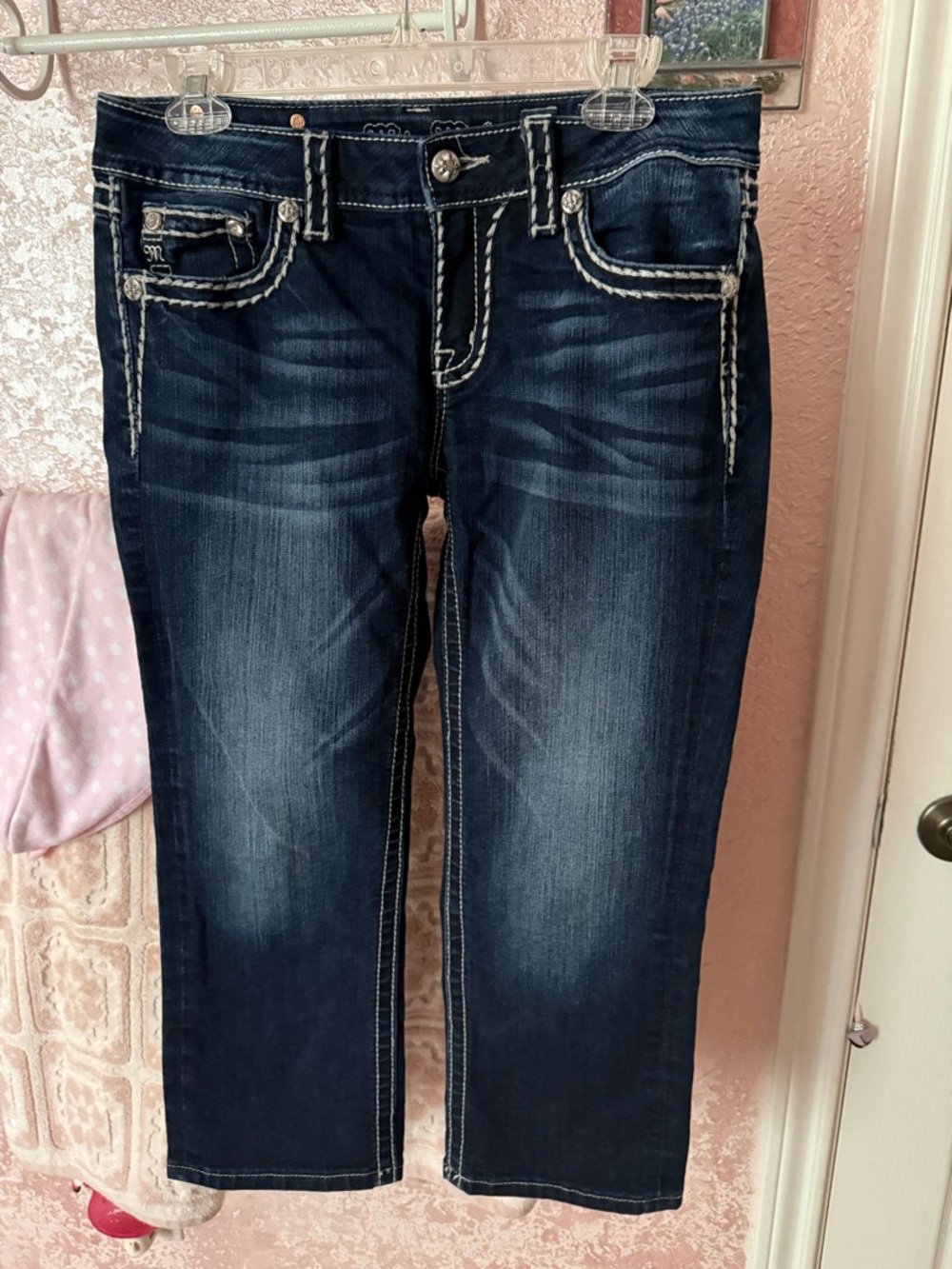 Miss Me Dark Blue Embellished crop  Jeans